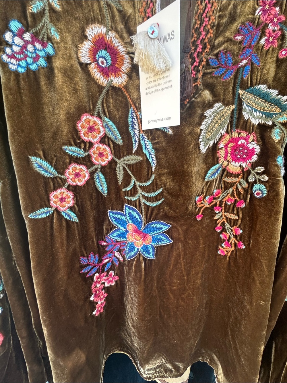Johnny Was Olive Gold Velvet Embroidered Peasant Tunic - Picture 3 of 12